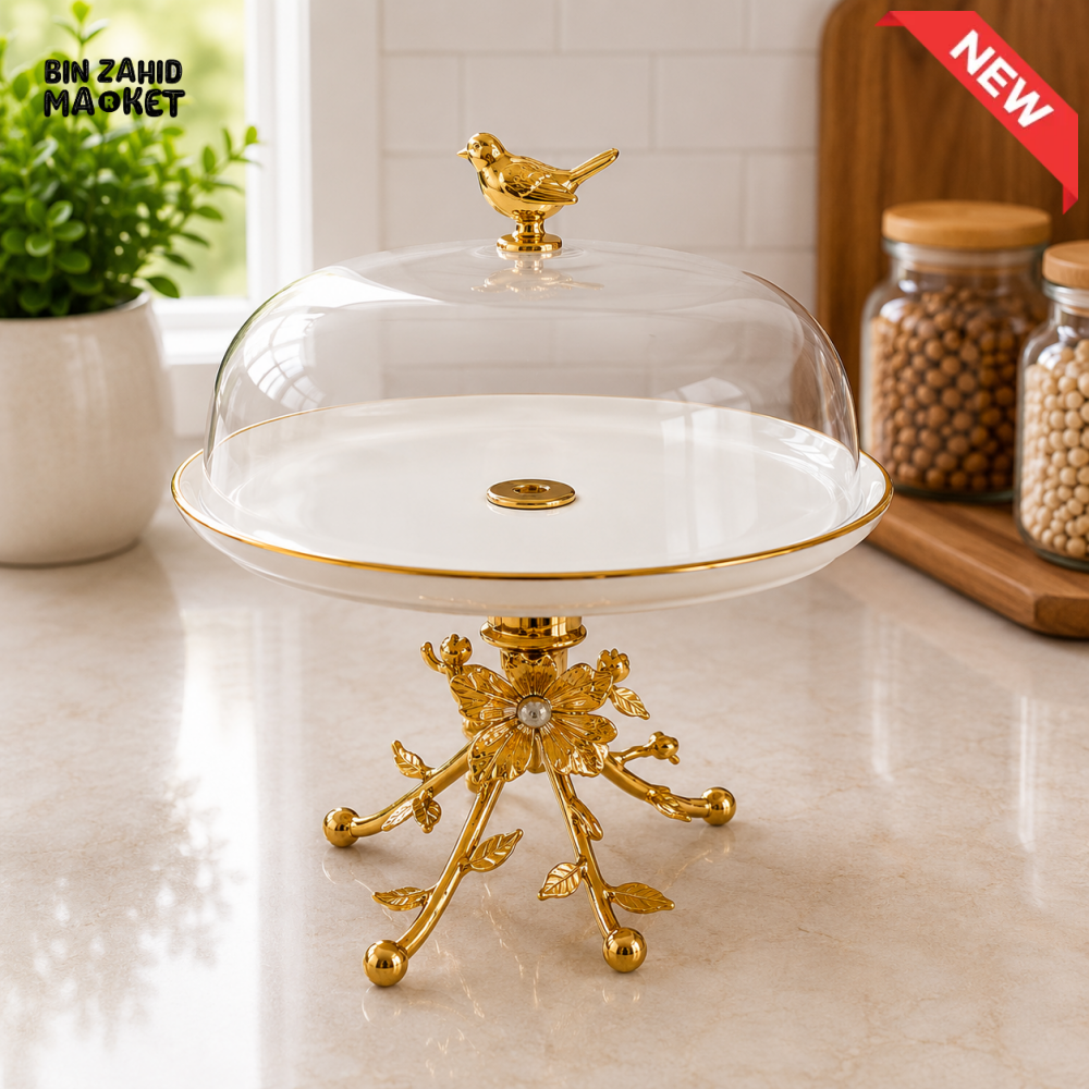 GOLDLUXA CERAMIC CAKE STAND WITH GLASS DOME