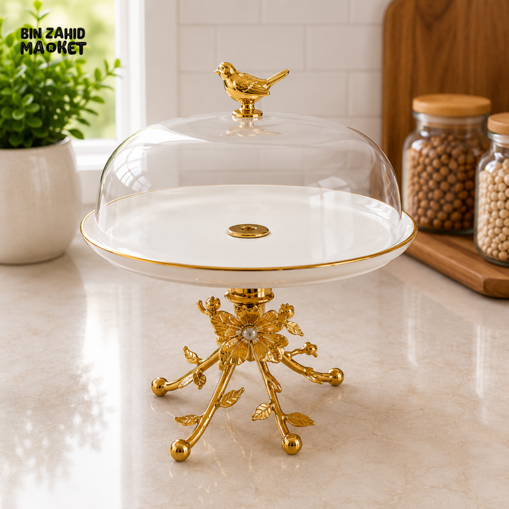 GOLDLUXA CERAMIC CAKE STAND WITH GLASS DOME