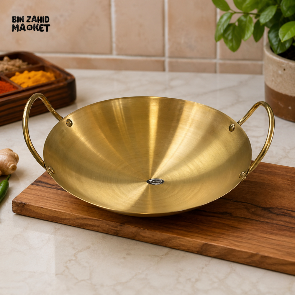 GOLDLUXA CHINA GOLDEN CHEF WOK STAINLESS STEEL DOUBLE HANDLE MULTIPURPOSE COOKING & SERVING PAN 22 CM