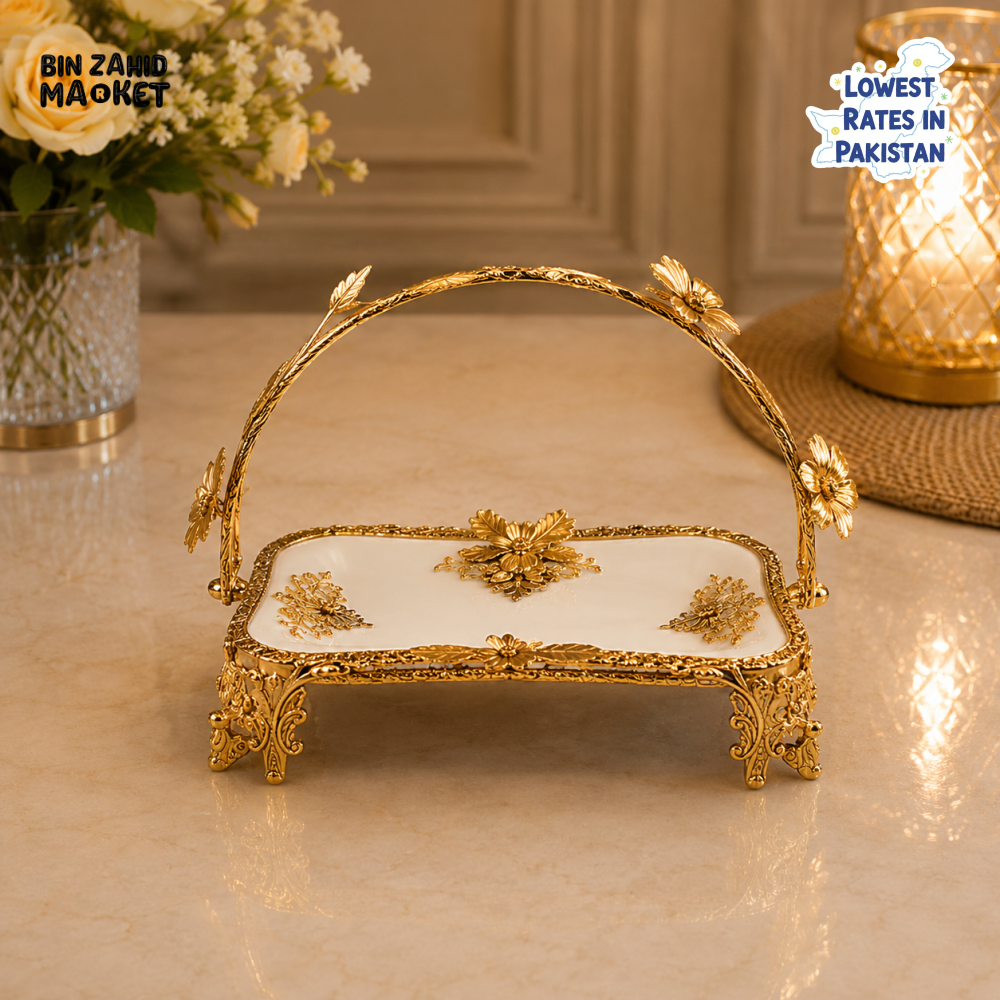 GOLDLUXA DECORATIVE SERVING TRAY WITH HANDLE