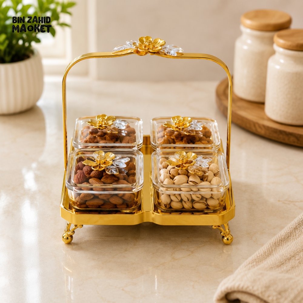 GOLDLUXA GOLD 4-PIECE GLASS CONDIMENT SERVER SET