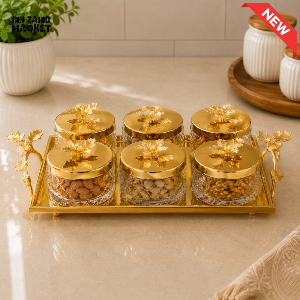 GOLDLUXA GOLD 6-PIECE GLASS CONDIMENT TRAY SET