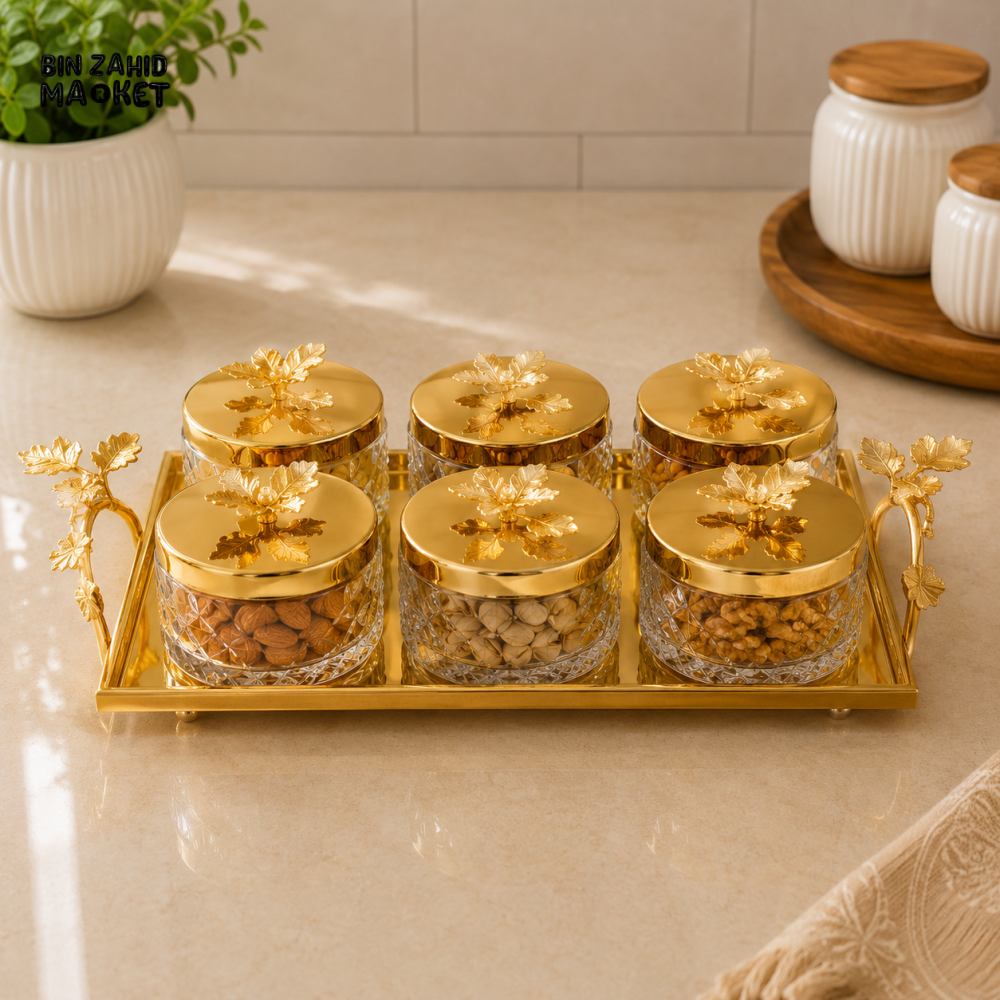 GOLDLUXA GOLD 6-PIECE GLASS CONDIMENT TRAY SET