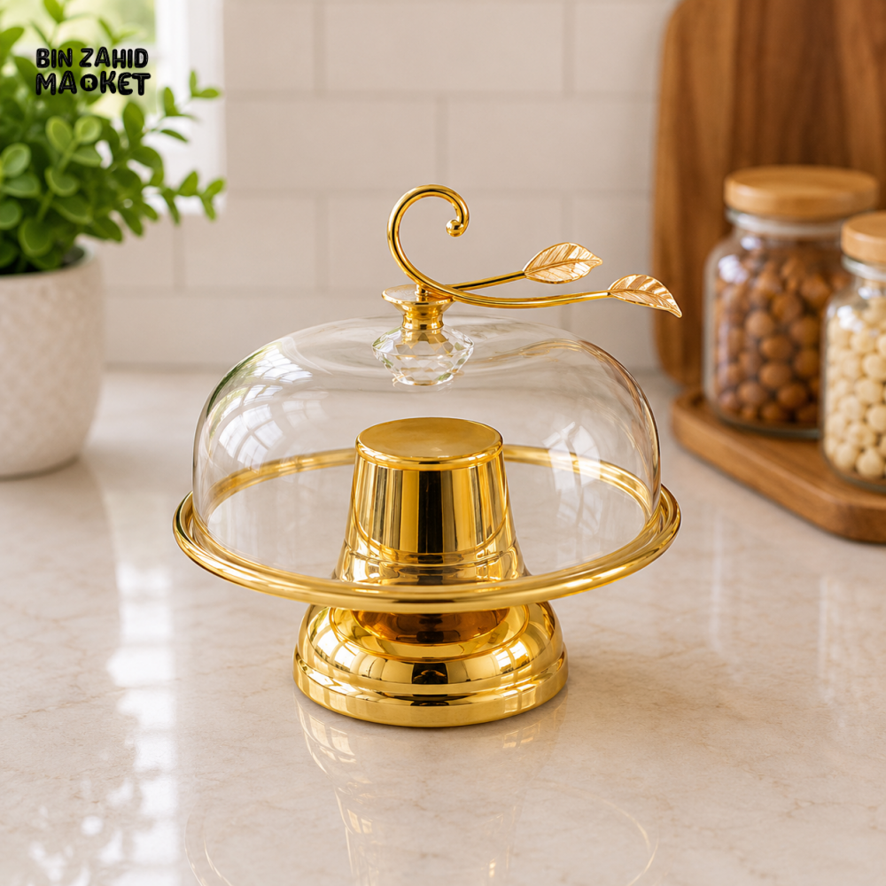 GOLDLUXA GOLD CAKE STAND WITH GLASS DOME