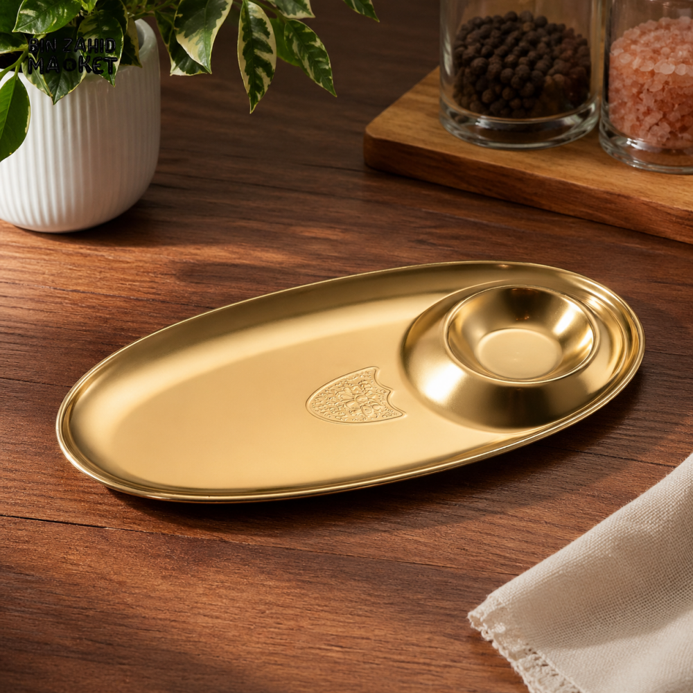 GOLDLUXA GOLDEN CHIP & DIP SERVING TRAY PREMIUM METAL PARTY PLATTER WITH BUILT-IN DIP BOWL – GOLDEN CHIP & DIP #4--25 –