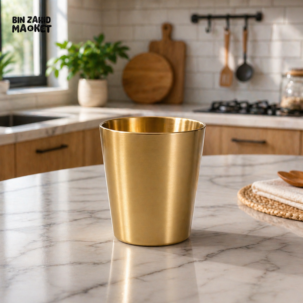 GOLDLUXA GOLDEN DOUBLE WALL PLAIN GLASS TUMBLER – PREMIUM INSULATED DRINKING GLASS FOR HOT & COLD BEVERAGES 350 ML