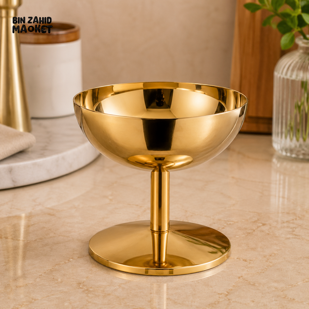 GOLDLUXA GOLDEN FOOTED ICE CREAM CUP PREMIUM STAINLESS STEEL DESSERT SERVING BOWL LUXURY KITCHEN TABLEWARE SIZE 8 CM