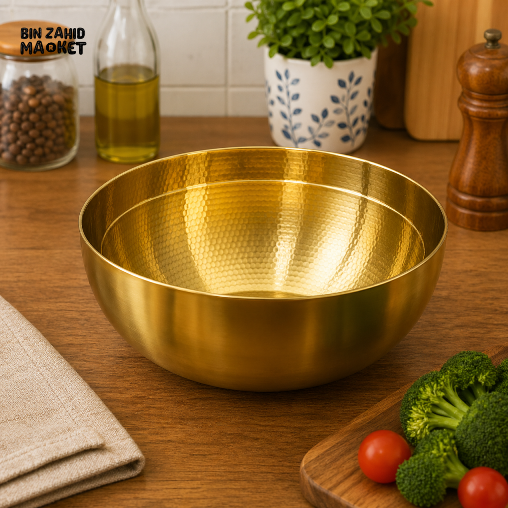 GOLDLUXA GOLDEN GRAVY BOWL PREMIUM STAINLESS STEEL SERVING BOWL KITCHEN DINING SERVEWARE 25 CM