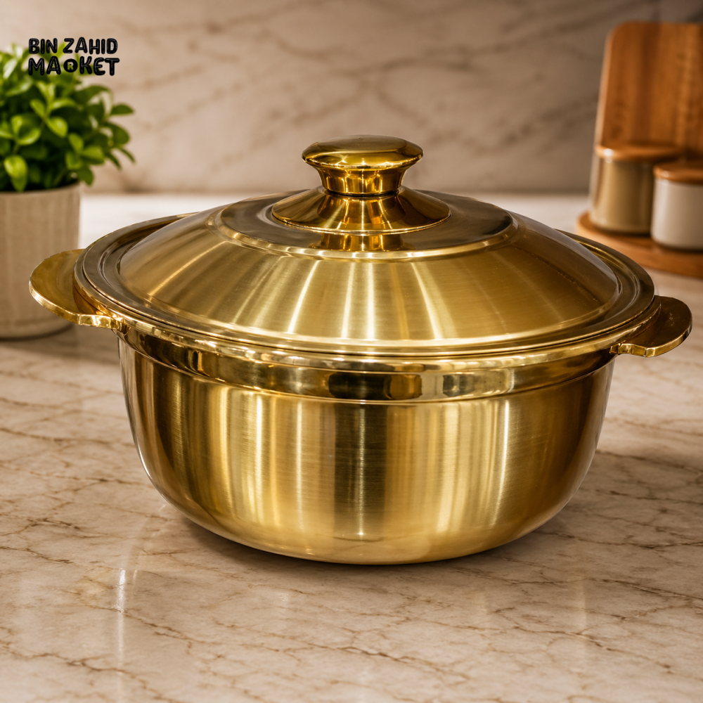 GOLDLUXA GOLDEN HOTPOT STYLE SERVING POT WITH LID PREMIUM HEAT RETENTION CASSEROLE SERVEWARE 24 CM