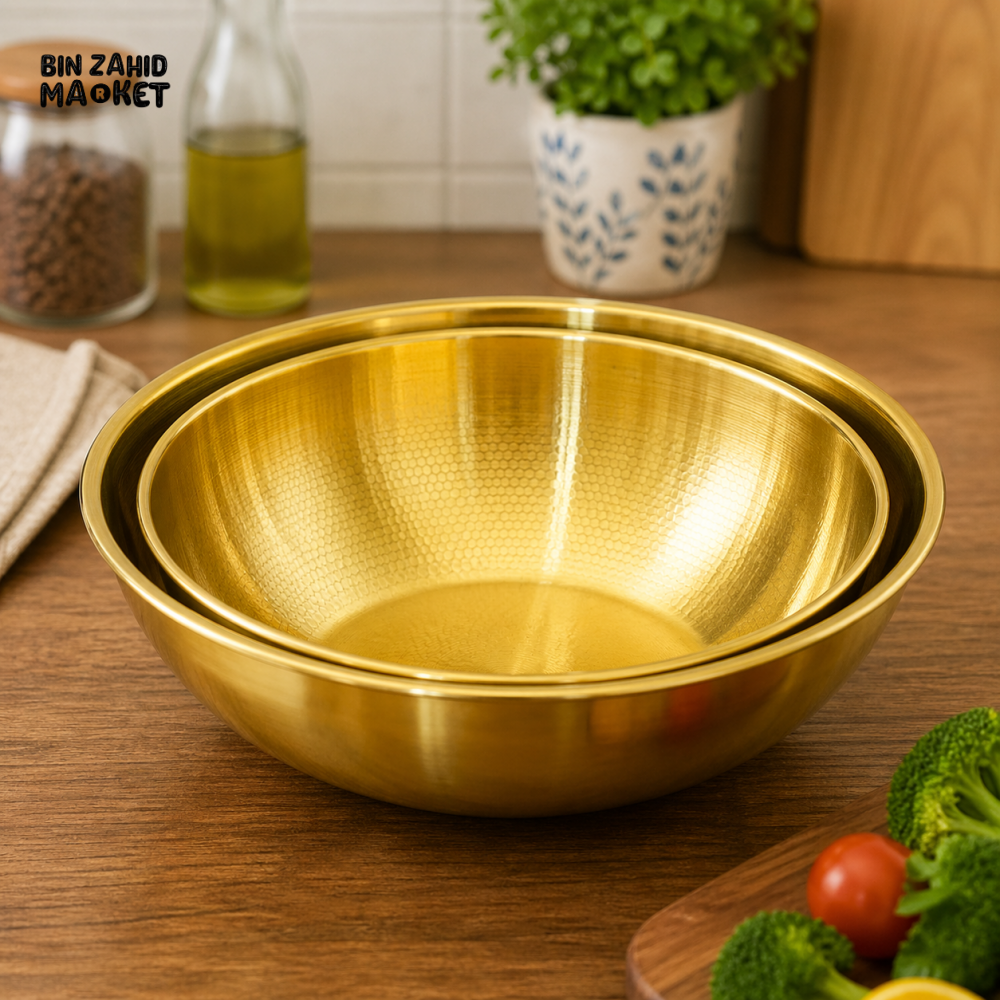 GOLDLUXA GOLDEN MIXING BOWL WITH MEASURING PREMIUM STAINLESS STEEL KITCHEN MIXING & SERVING BOWL 22 CM