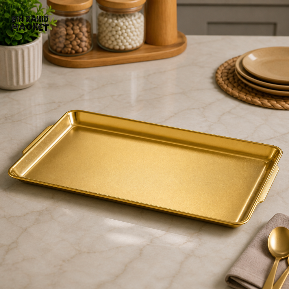 GOLDLUXA GOLDEN RECTANGLE SERVING TRAY PREMIUM METAL DINING & DISPLAY TRAY 32 X 16 CM