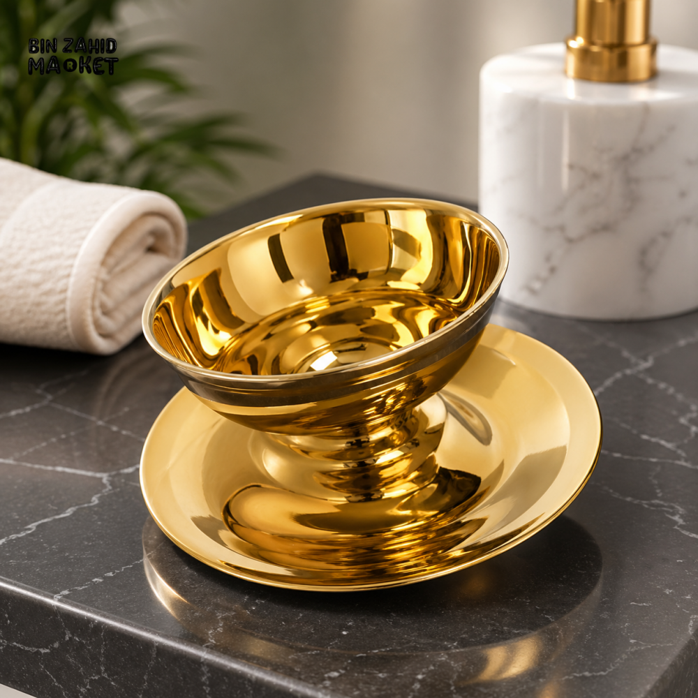 GOLDLUXA GOLDEN SOUP BOWL DEEP STYLE WITH SPOON STAINLESS STEEL PREMIUM DINING TABLEWARE SET 500ML 12CM