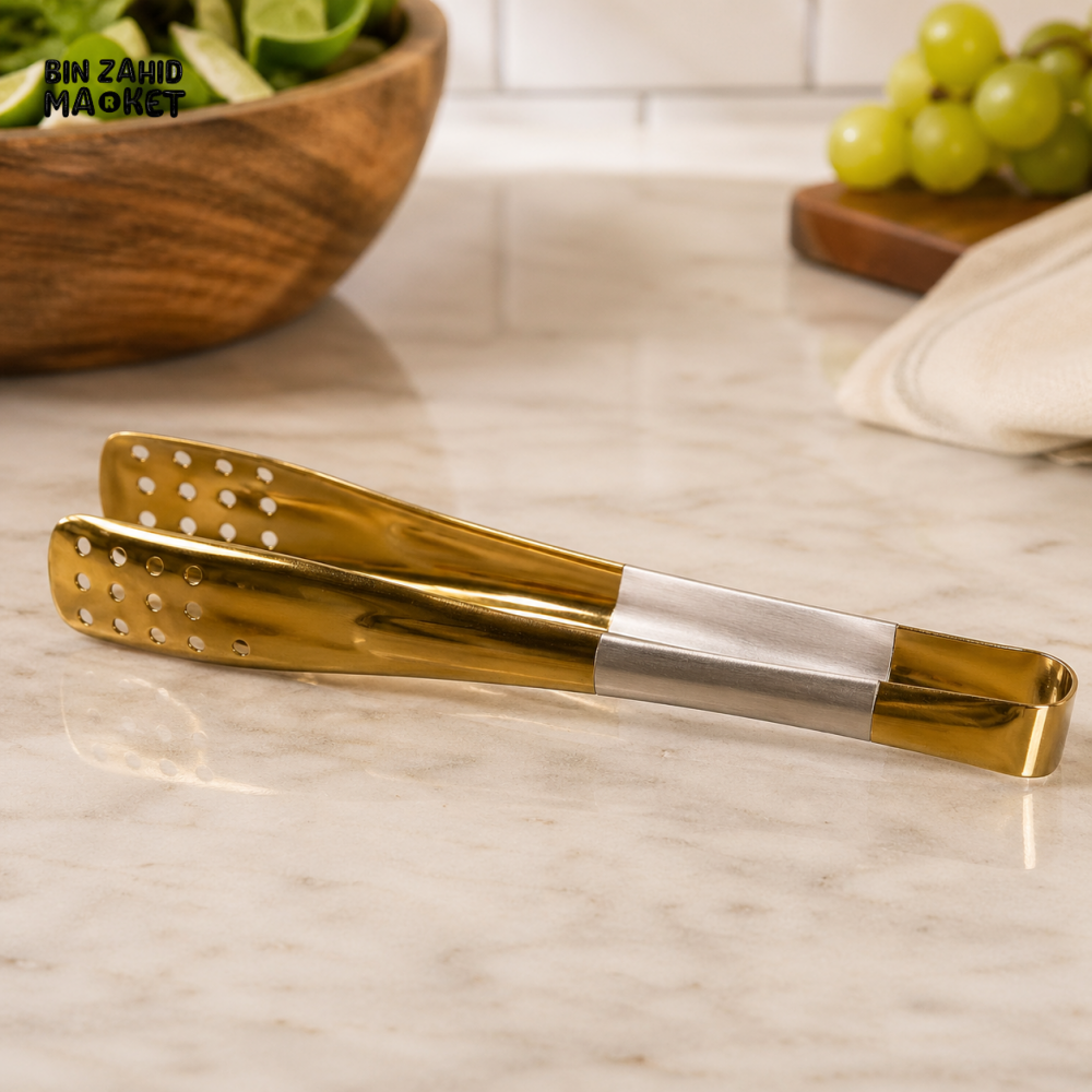 GOLDLUXA GOLDEN STAINLESS STEEL SERVING TONG #10450-T PREMIUM KITCHEN FOOD TONG ELEGANT GOLD FINISH MULTIPURPOSE