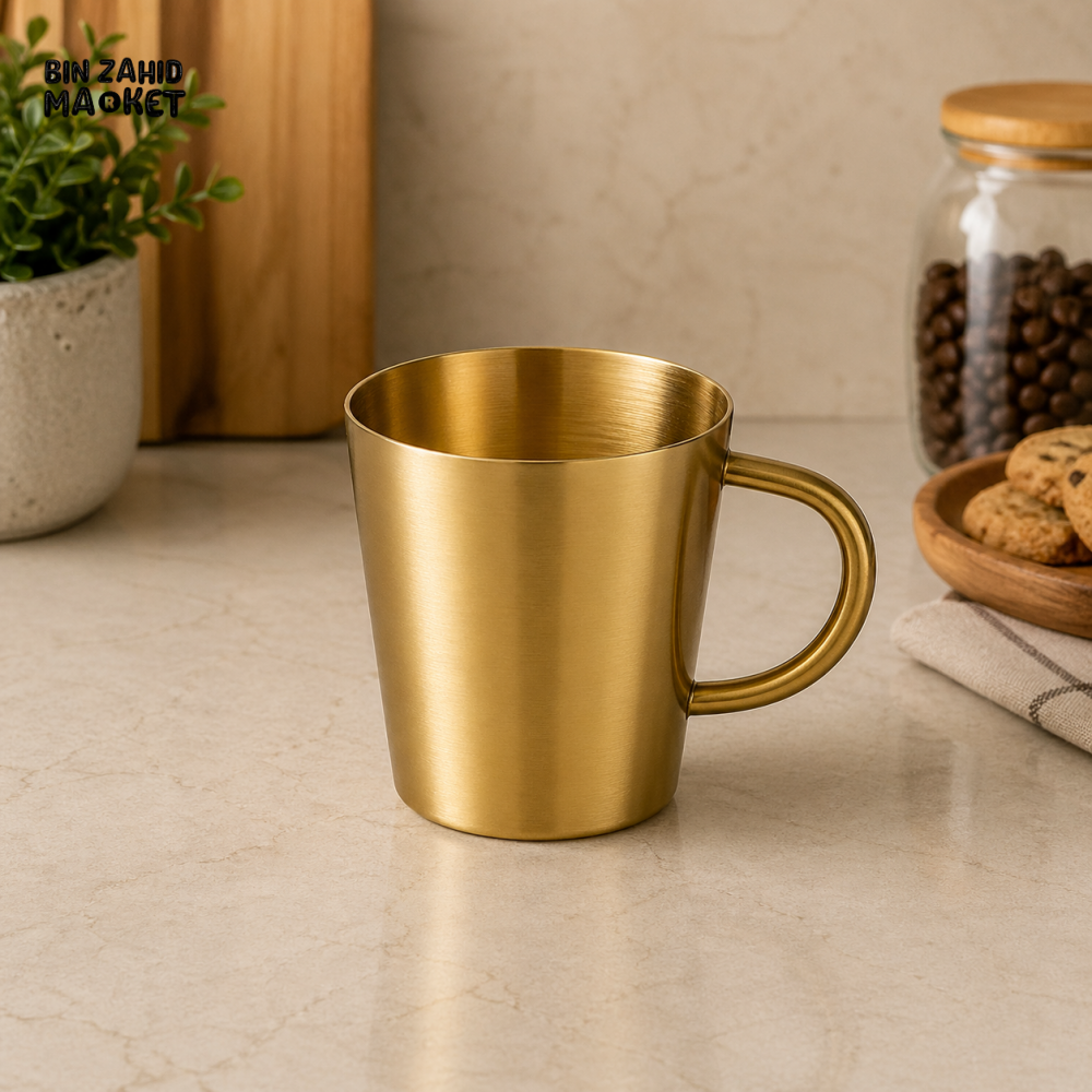 GOLDLUXA GOLDEN TEA CUP PREMIUM STAINLESS STEEL DRINKING MUG LUXURY KITCHEN TABLEWARE SIZE 300 ML