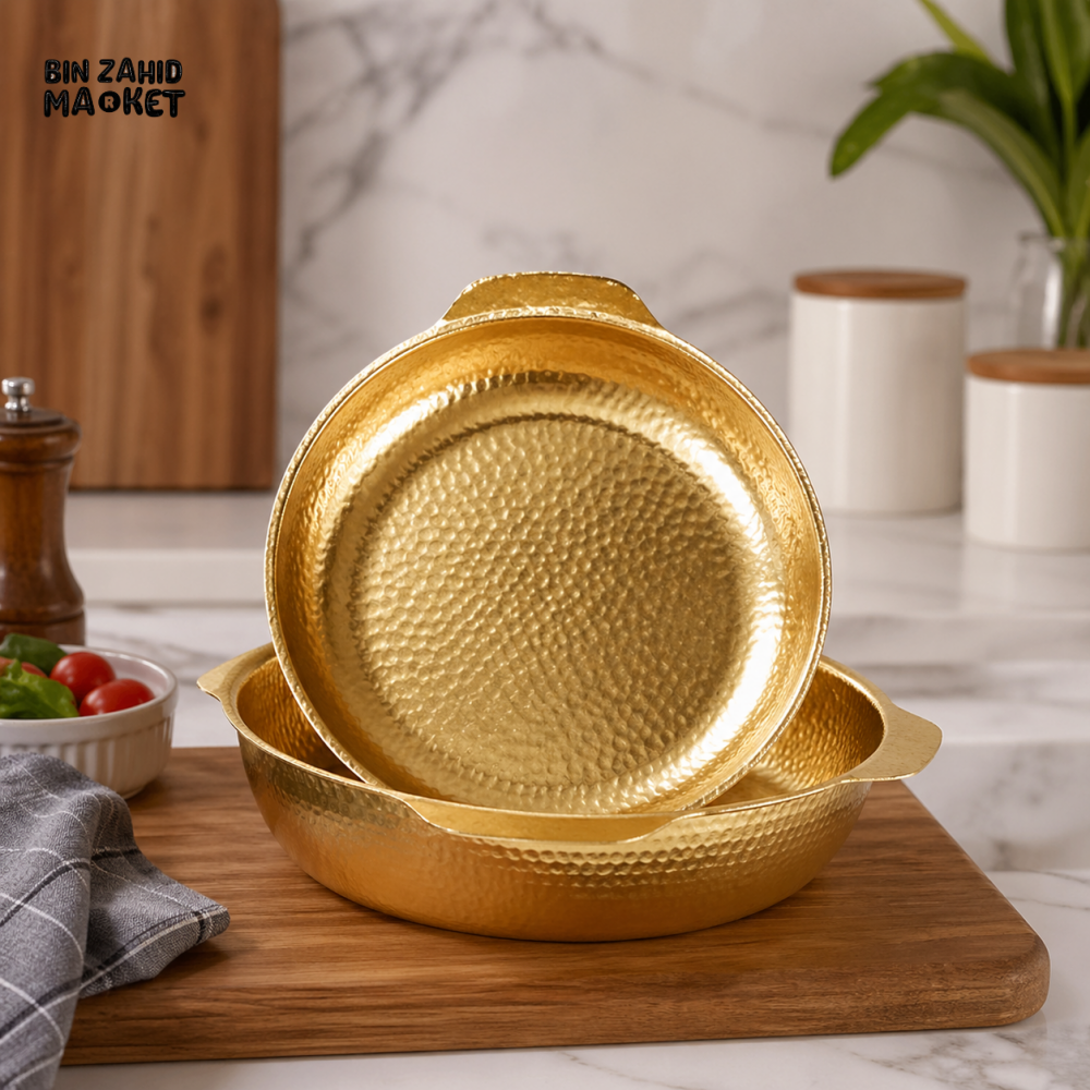 GOLDLUXA GOLDEN TEXTURED SERVING & DECORATIVE BOWL PREMIUM STAINLESS STEEL ELEGANT DINING CENTERPIECE 24 CM