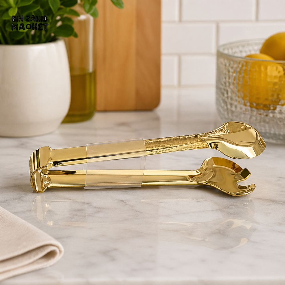 GOLDLUXA GOLDEN TONG #1050-T PREMIUM STAINLESS STEEL SERVING & KITCHEN TONGS FOOD GRADE GOLD PLATED NON-SLIP GRIP