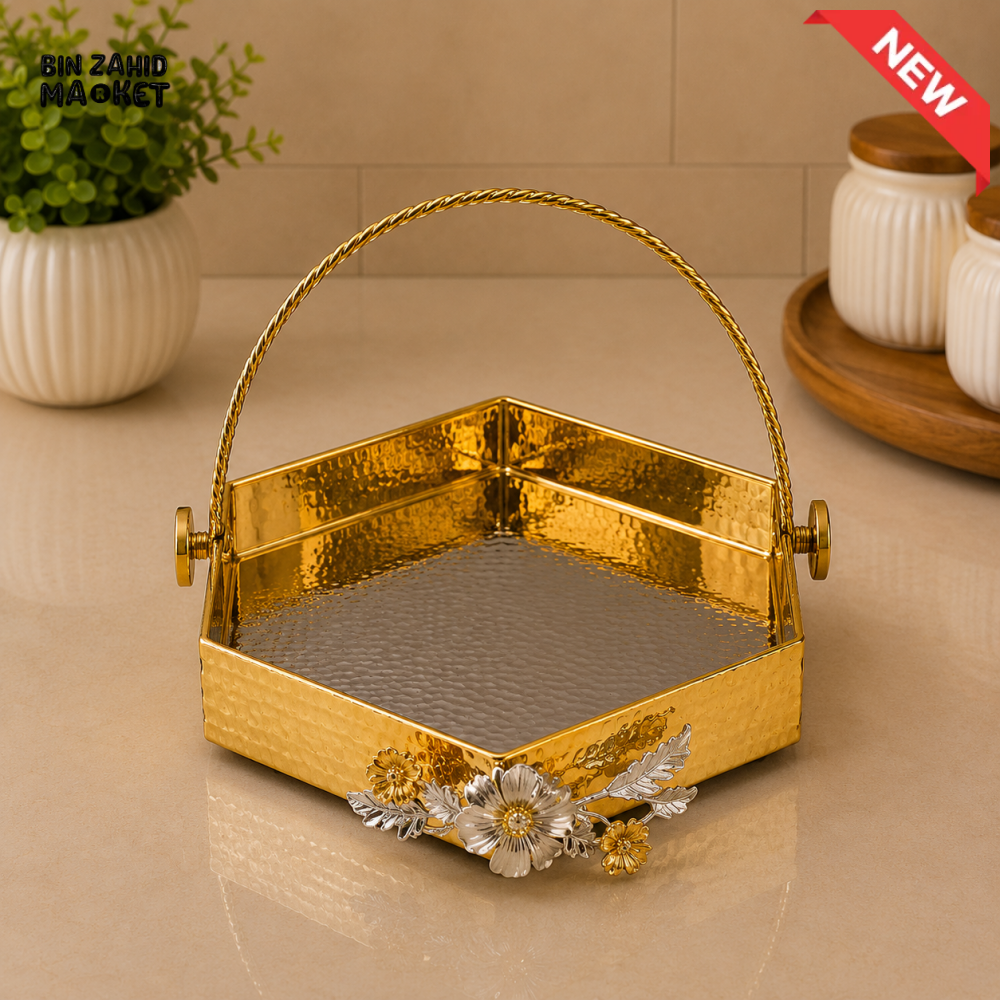 GOLDLUXA HEXAGONAL SERVING BASKET WITH HANDLE