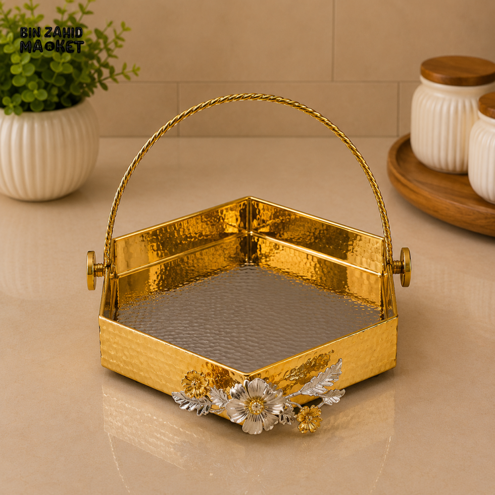 GOLDLUXA HEXAGONAL SERVING BASKET WITH HANDLE