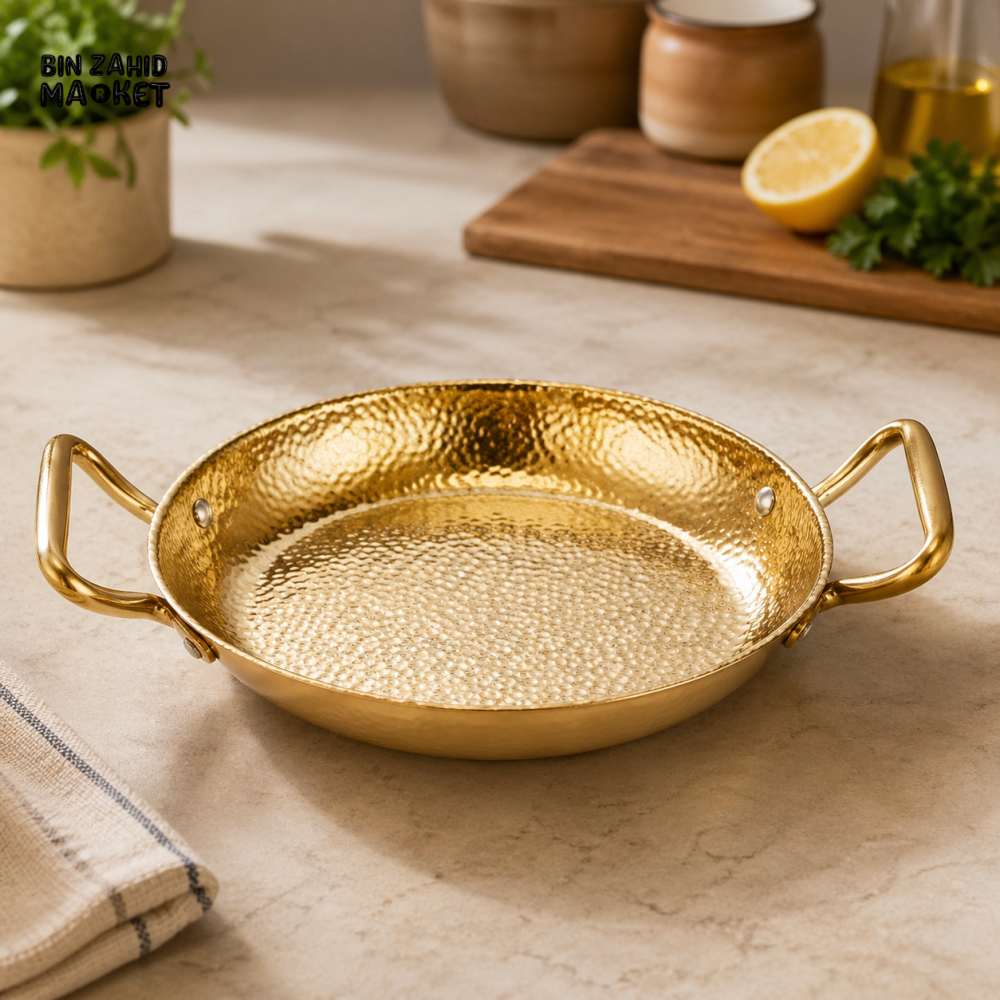 GOLDLUXA NEW GOLDEN PAELLA DEEP PAN DOUBLE HANDLE PREMIUM STAINLESS STEEL COOKWARE FOR GAS & INDUCTION 20 CM