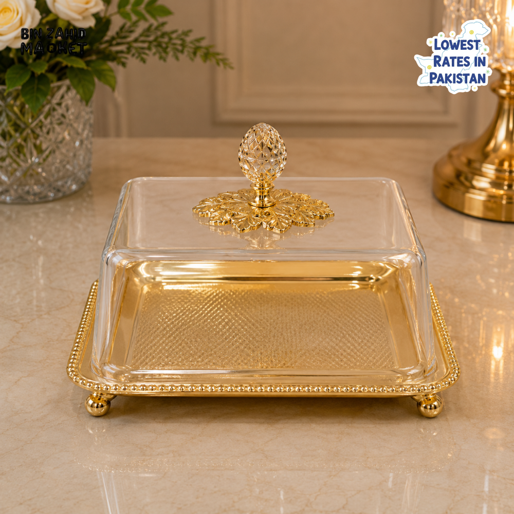 GOLDLUXA RECTANGULAR CAKE & DESSERT SERVER WITH DOME - SQUARE SHAPE
