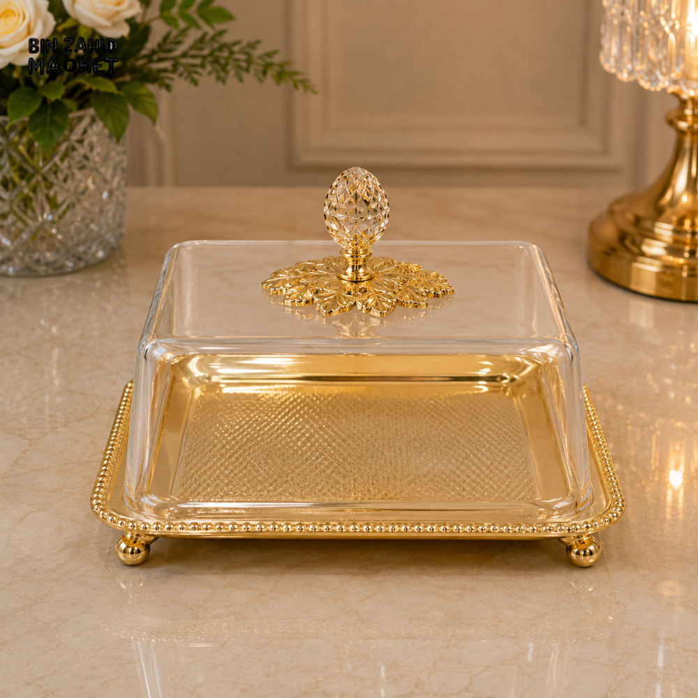 GOLDLUXA RECTANGULAR CAKE & DESSERT SERVER WITH DOME - SQUARE SHAPE