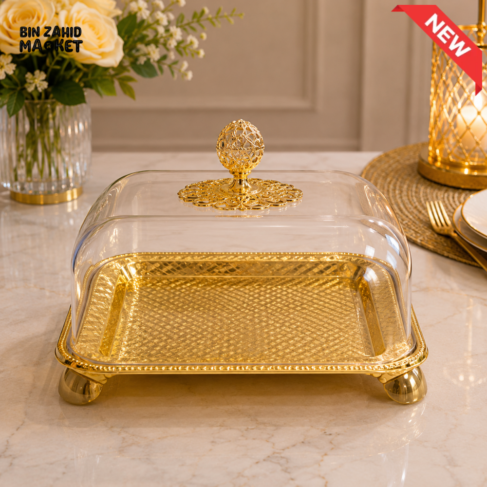 GOLDLUXA RECTANGULAR CAKE STAND WITH ACRYLIC COVER