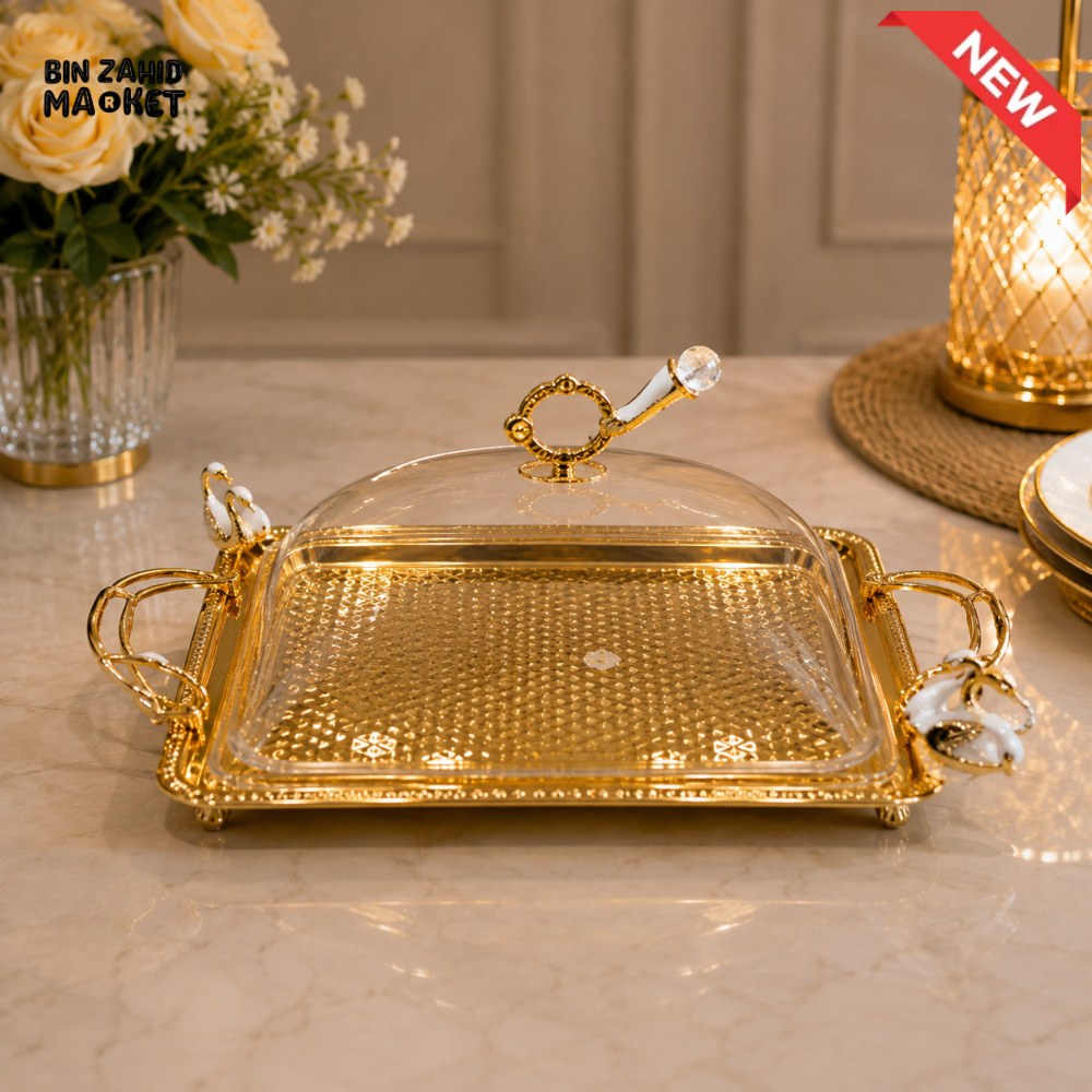 GOLDLUXA RECTANGULAR CAKE STAND WITH ACRYLIC COVER