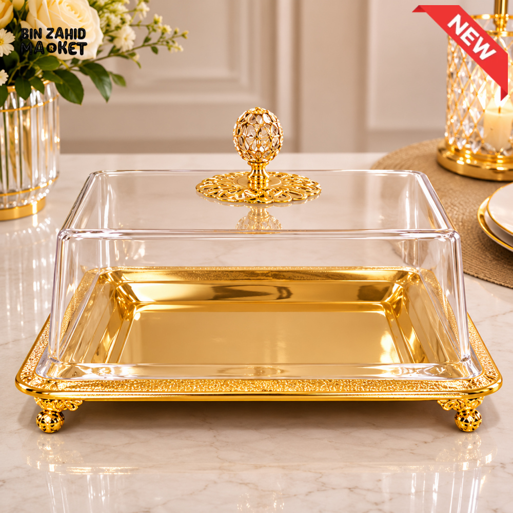 GOLDLUXA RECTANGULAR CAKE STAND WITH ACRYLIC COVER - RECTANGULAR SHAPE