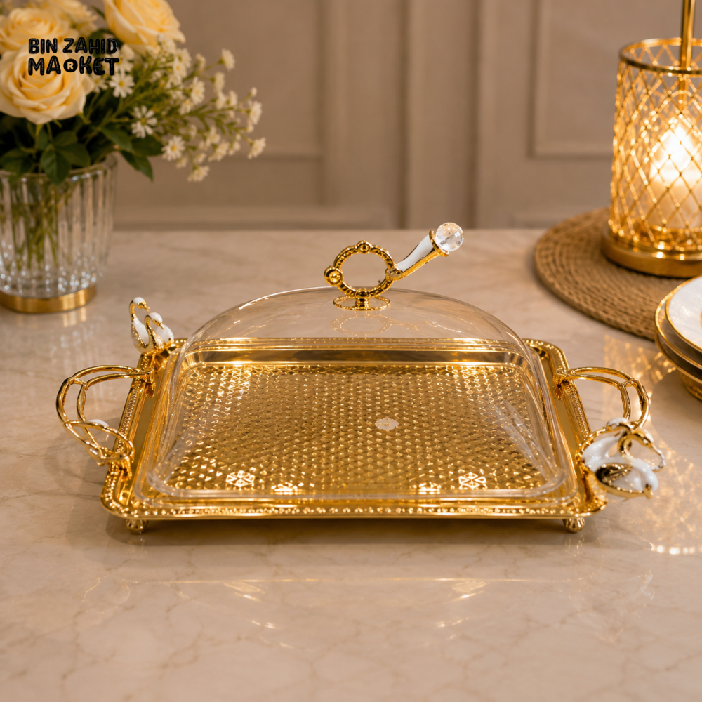 GOLDLUXA RECTANGULAR CAKE STAND WITH ACRYLIC COVER