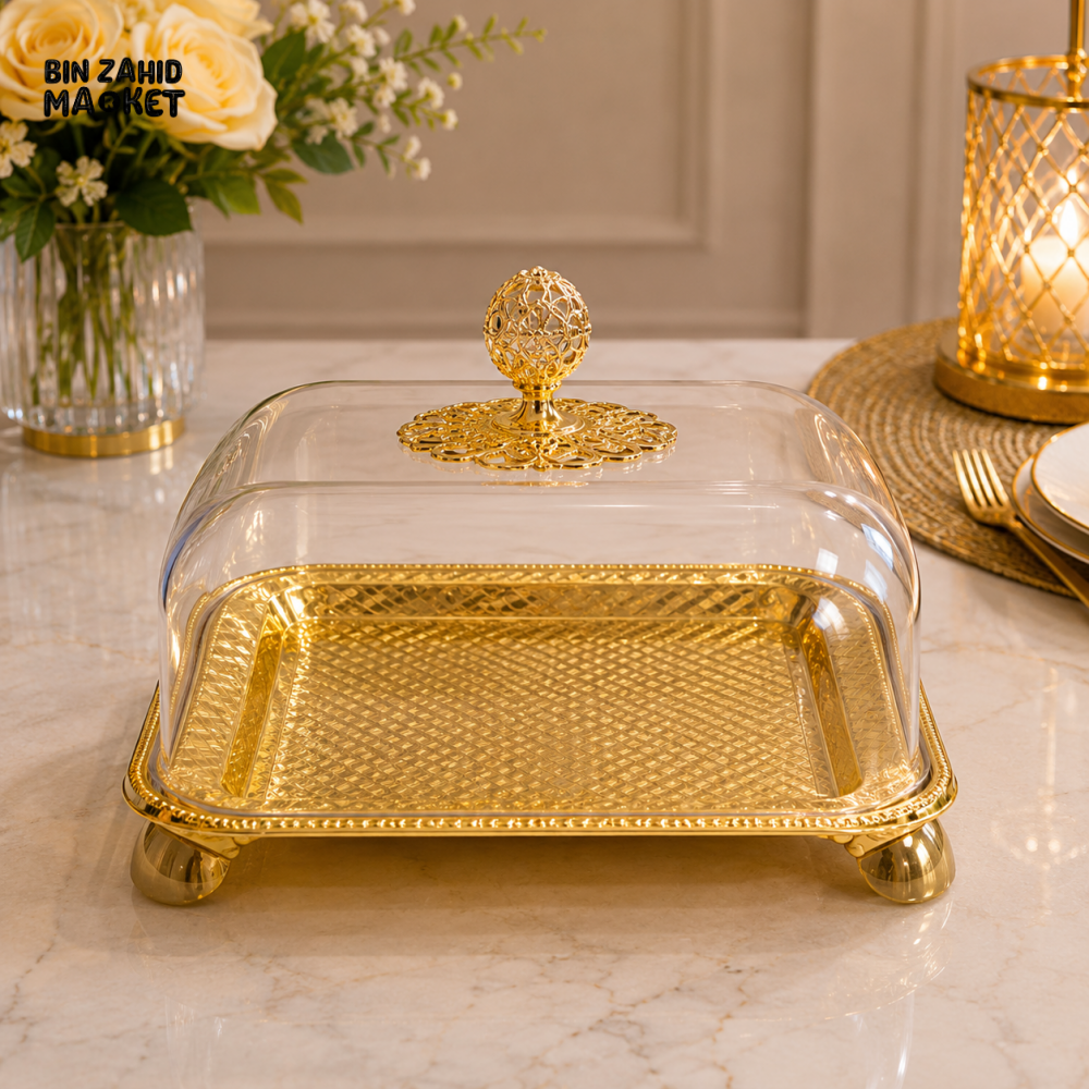GOLDLUXA RECTANGULAR CAKE STAND WITH ACRYLIC COVER
