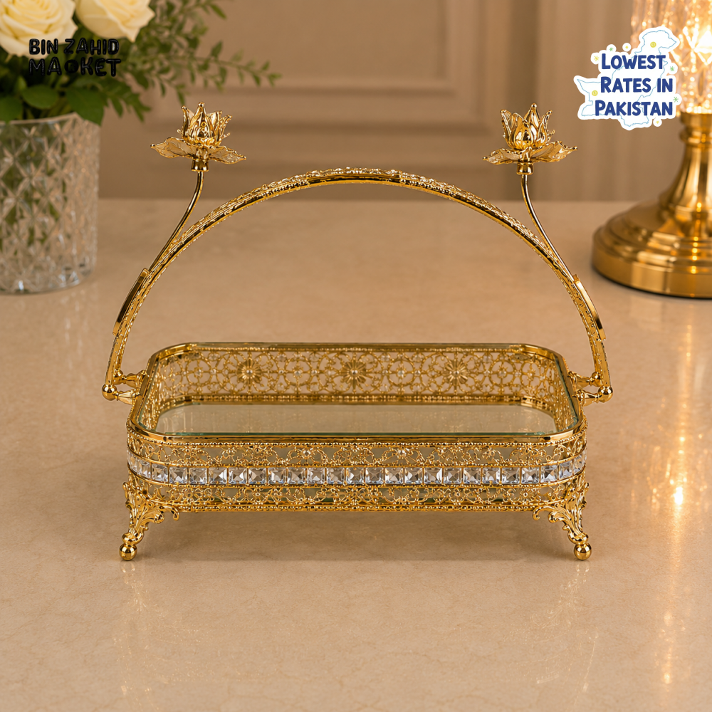 GOLDLUXA RECTANGULAR DECORATIVE SERVING BASKET