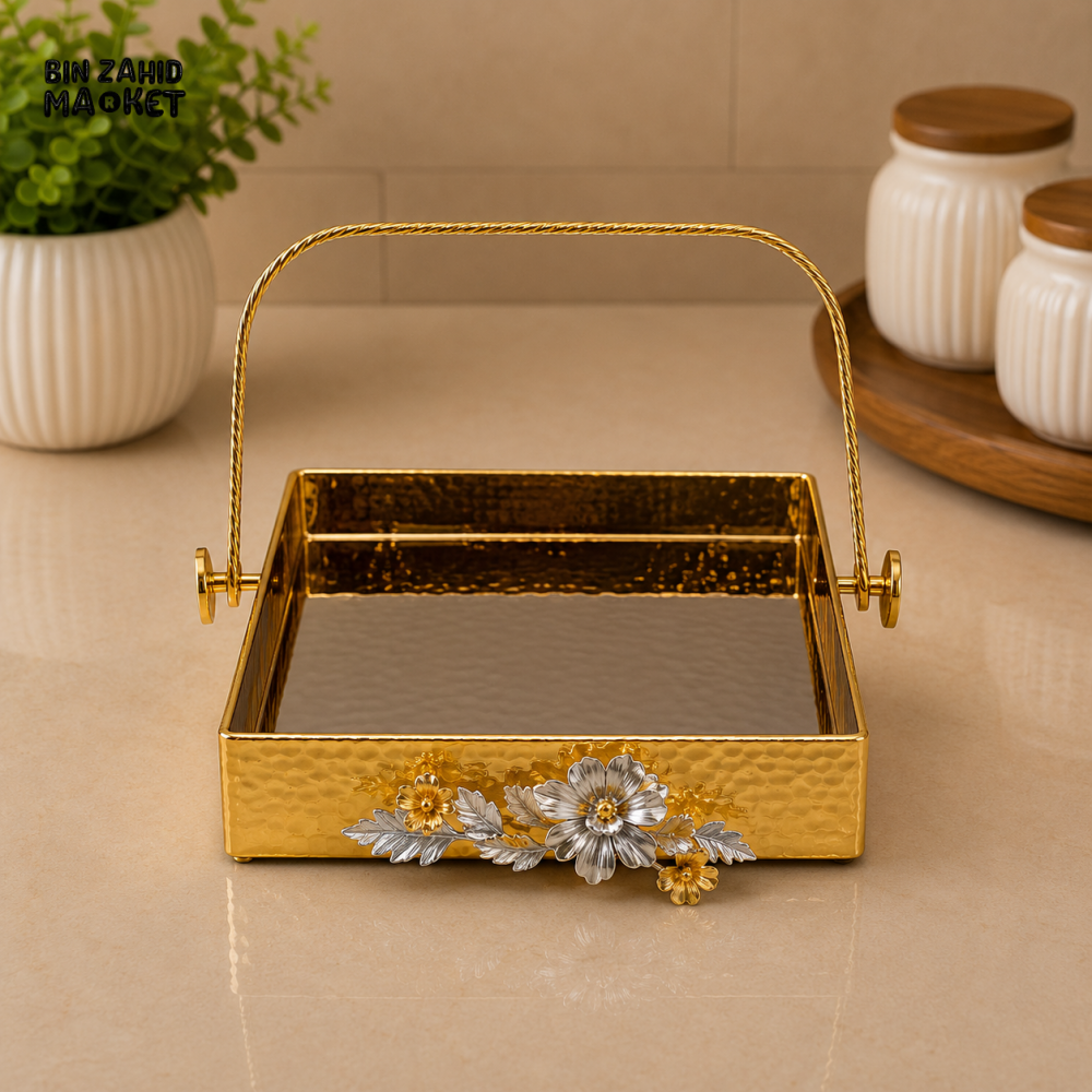 GOLDLUXA RECTANGULAR SERVING BASKET WITH HANDLE