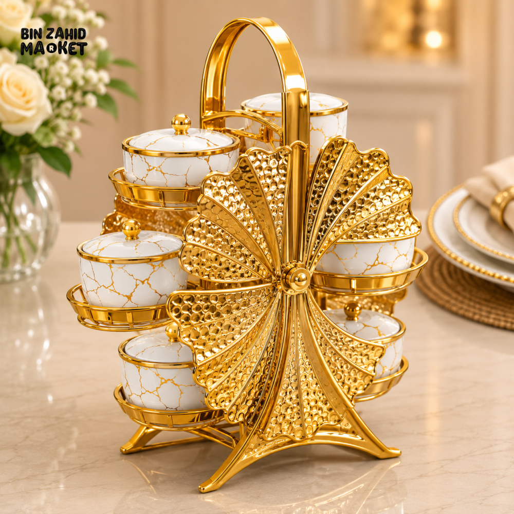 GOLDLUXA ROTATING 6-PIECE CONDIMENT JAR SET