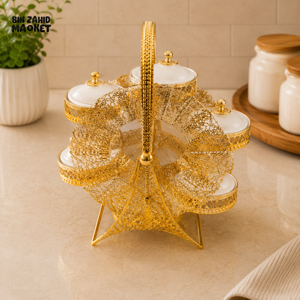 GOLDLUXA ROTATING 6-PIECE CONDIMENT SERVER SET
