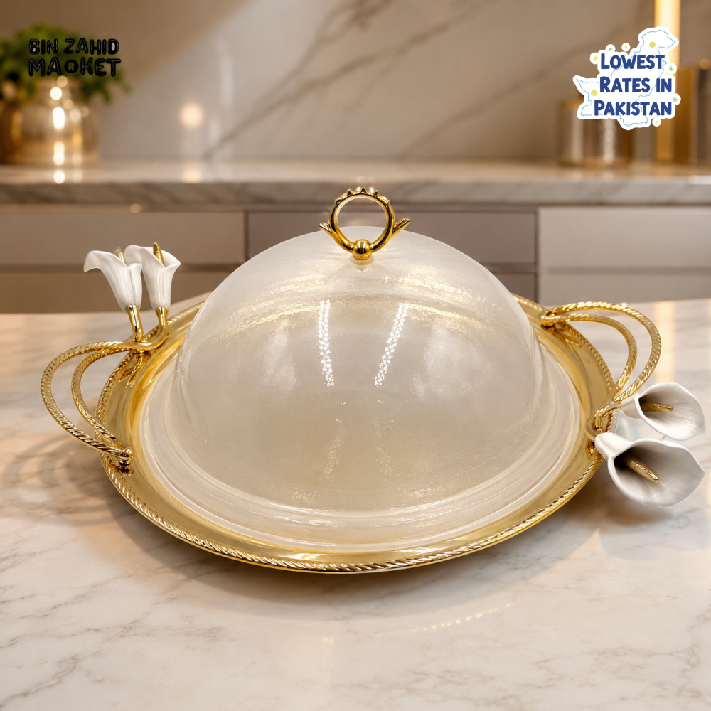 GOLDLUXA ROUND CAKE & DESSERT SERVER WITH DOME