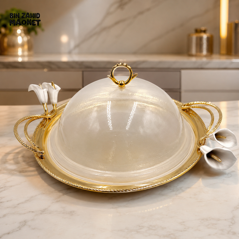 GOLDLUXA ROUND CAKE & DESSERT SERVER WITH DOME