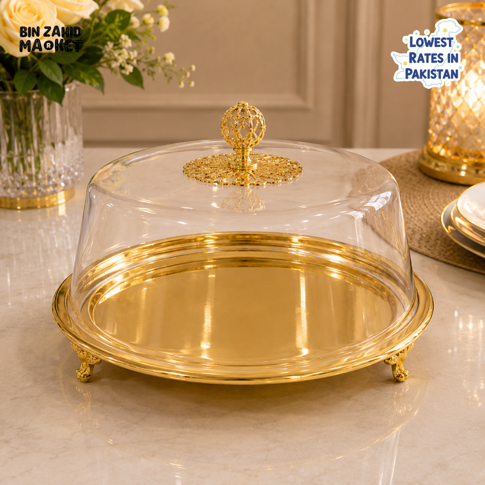 GOLDLUXA ROUND CAKE STAND WITH ACRYLIC COVER