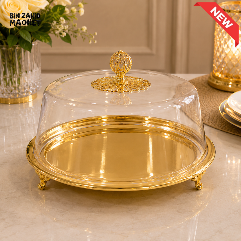 GOLDLUXA ROUND CAKE STAND WITH ACRYLIC COVER