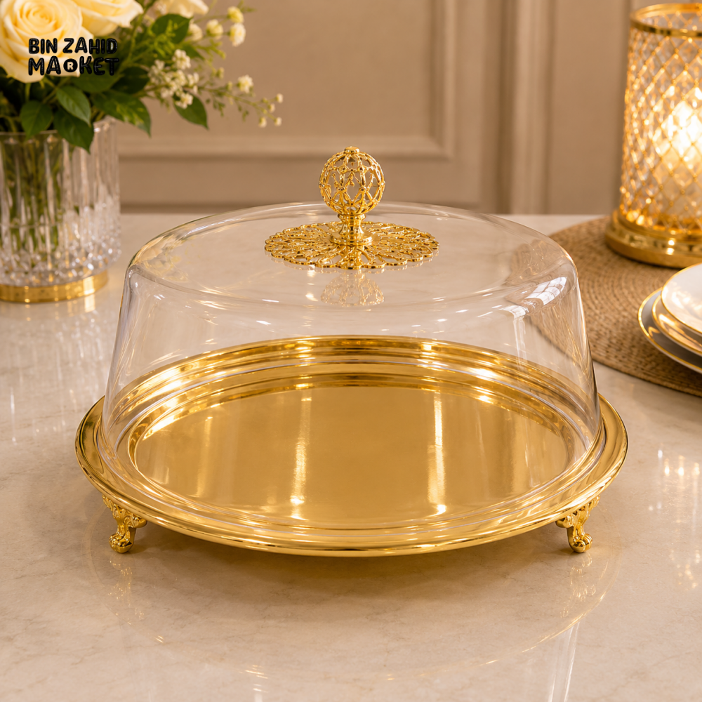 GOLDLUXA ROUND CAKE STAND WITH ACRYLIC COVER