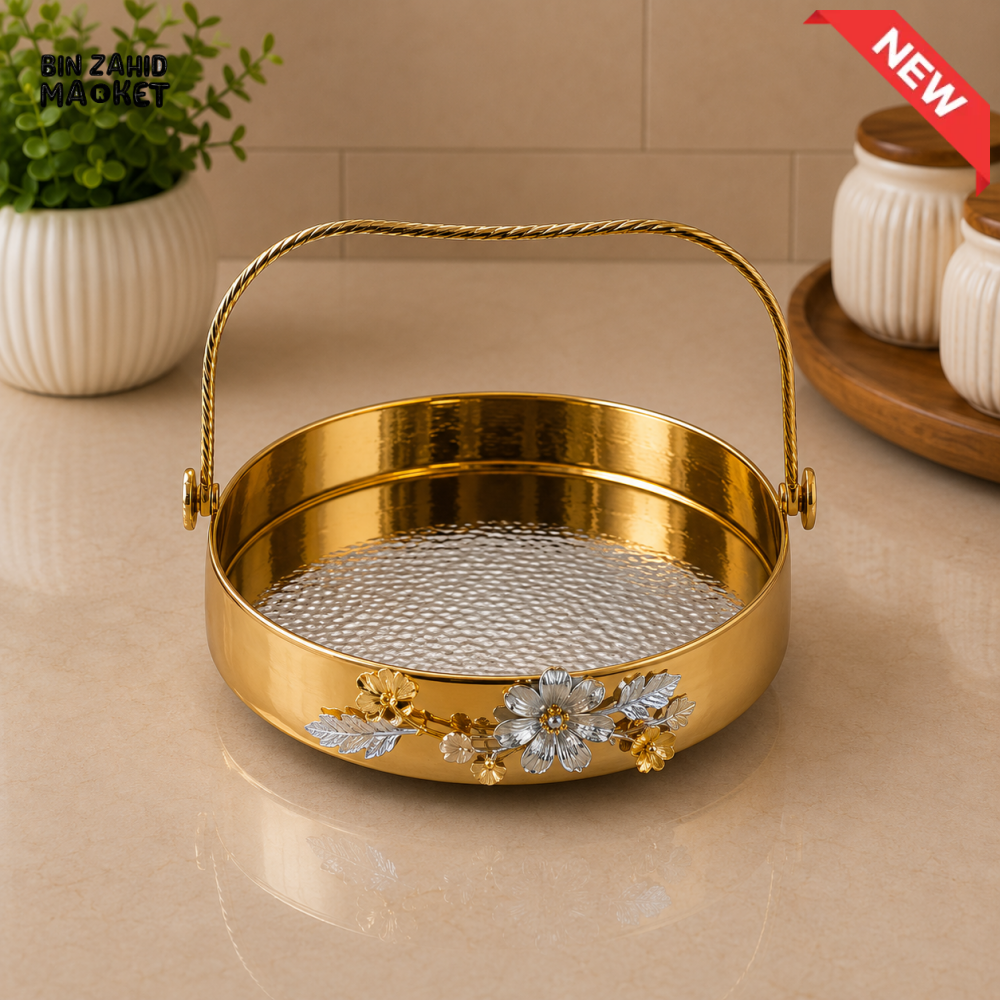 GOLDLUXA ROUND SERVING BASKET WITH HANDLE