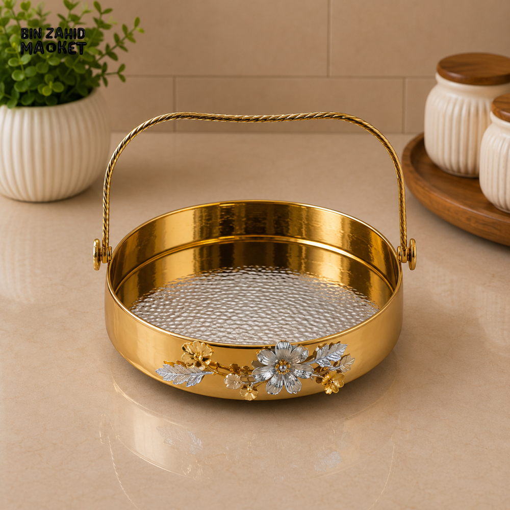 GOLDLUXA ROUND SERVING BASKET WITH HANDLE