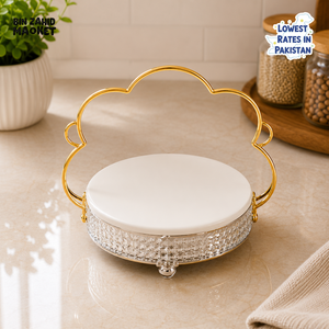 GOLDLUXA ROUND SERVING TRAY WITH GOLD HANDLE - MEDIUM