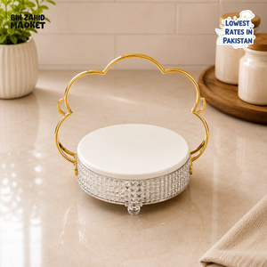 GOLDLUXA ROUND SERVING TRAY WITH GOLD HANDLE - SMALL