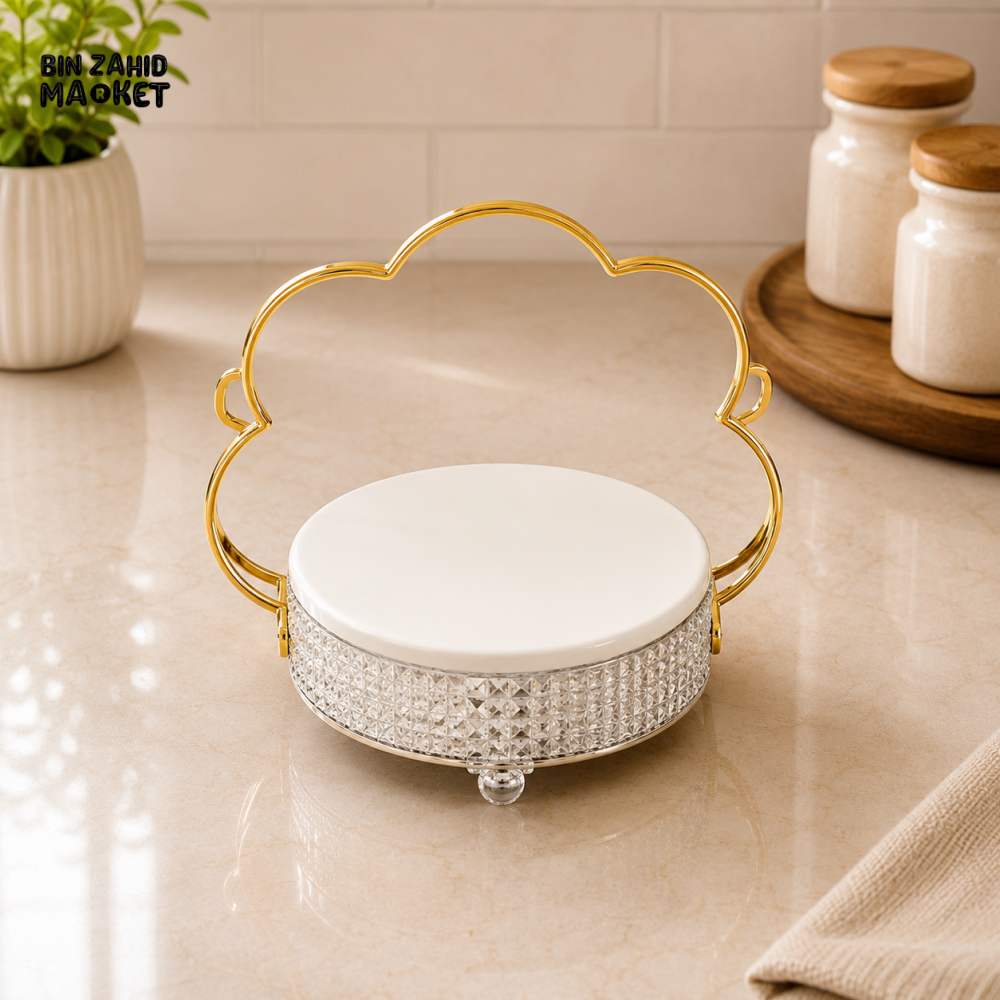 GOLDLUXA ROUND SERVING TRAY WITH GOLD HANDLE - SMALL