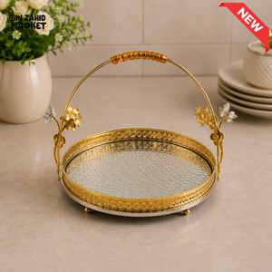 GOLDLUXA ROUND SERVING TRAY WITH HANDLE - SMALL