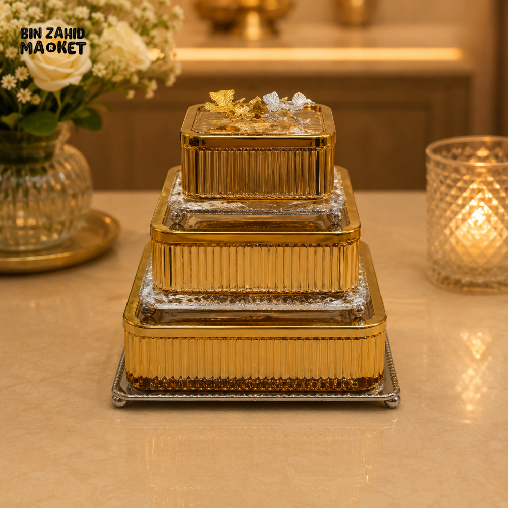 GOLDLUXA ROYAL RIBBED 3 PCS CANDY SET - SQUARE SHAPE