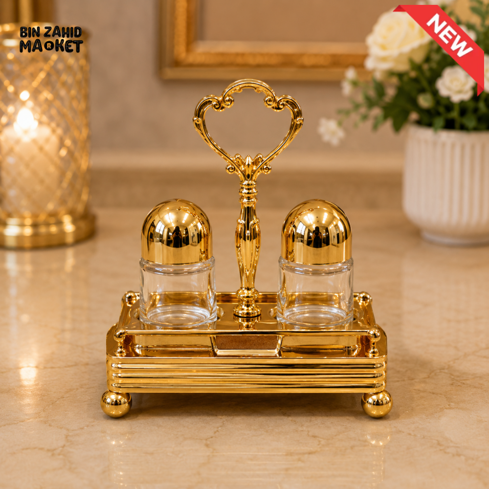 GOLDLUXA SALT & PEPPER SHAKER SET WITH STAND