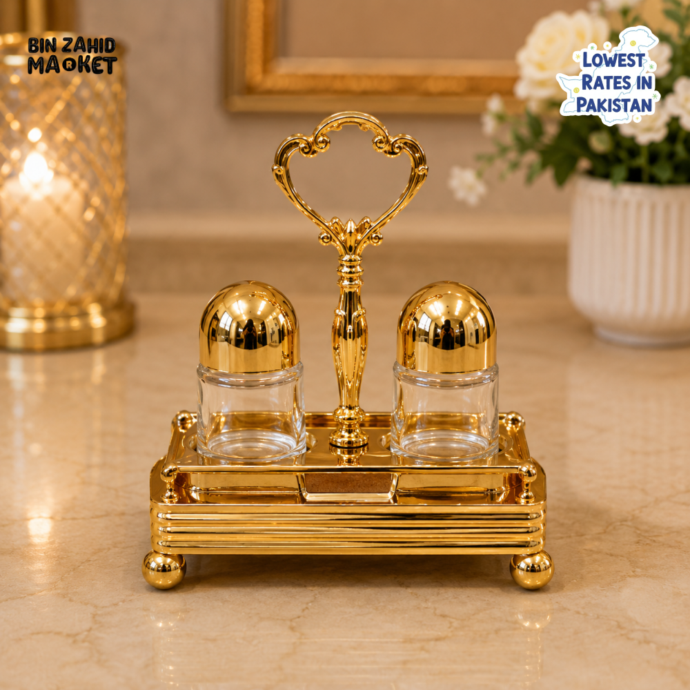 GOLDLUXA SALT & PEPPER SHAKER SET WITH STAND