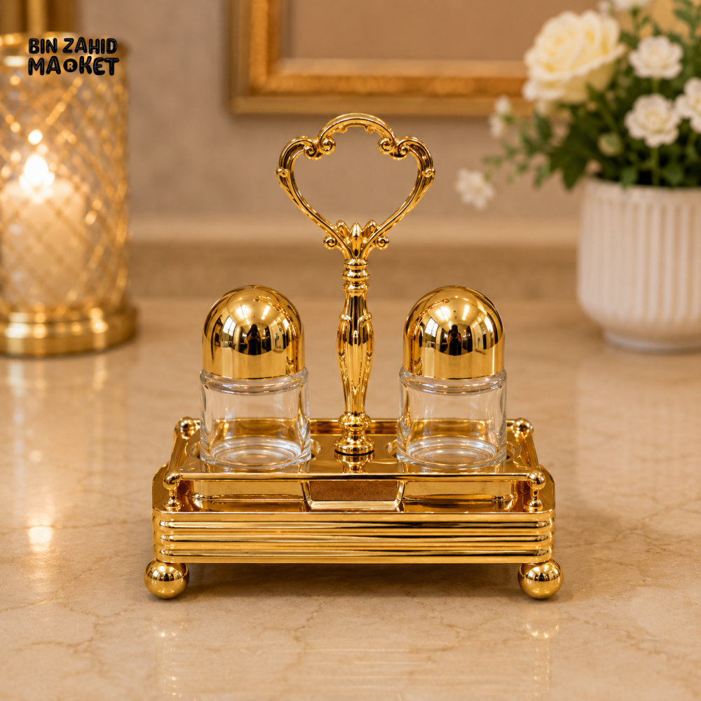 GOLDLUXA SALT & PEPPER SHAKER SET WITH STAND