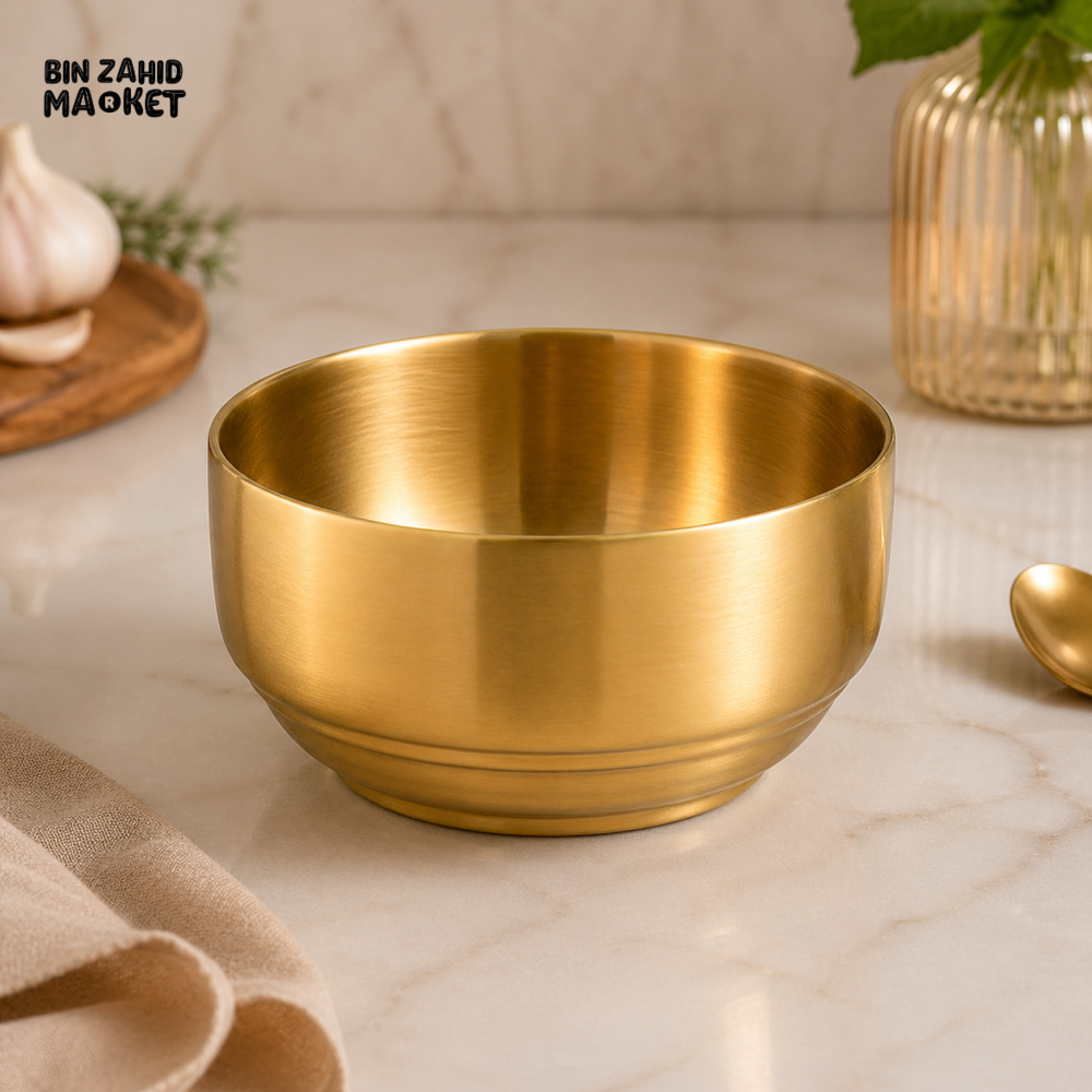 GOLDLUXA STACKED GOLDEN SOUP BOWL PREMIUM STAINLESS STEEL ROUND SERVING BOWL LUXURY KITCHEN DINING BOWL SIZE 23 CM